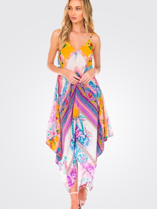 Feathers By Tolani Dresses & Skirts - Tropical Feathers by Tolani Handkerchief Hem Maxi Dress Size Large 100% Cupro